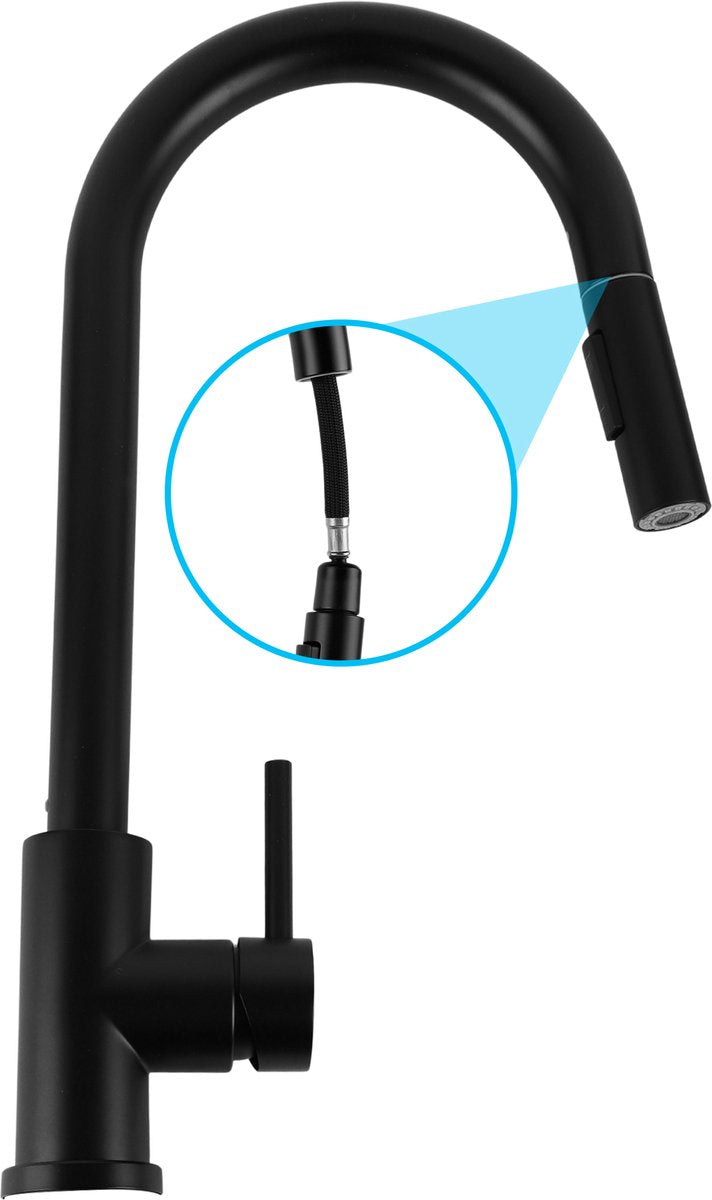 Zwarte RVS Keukenkraan - Uittrekbare Handdouche